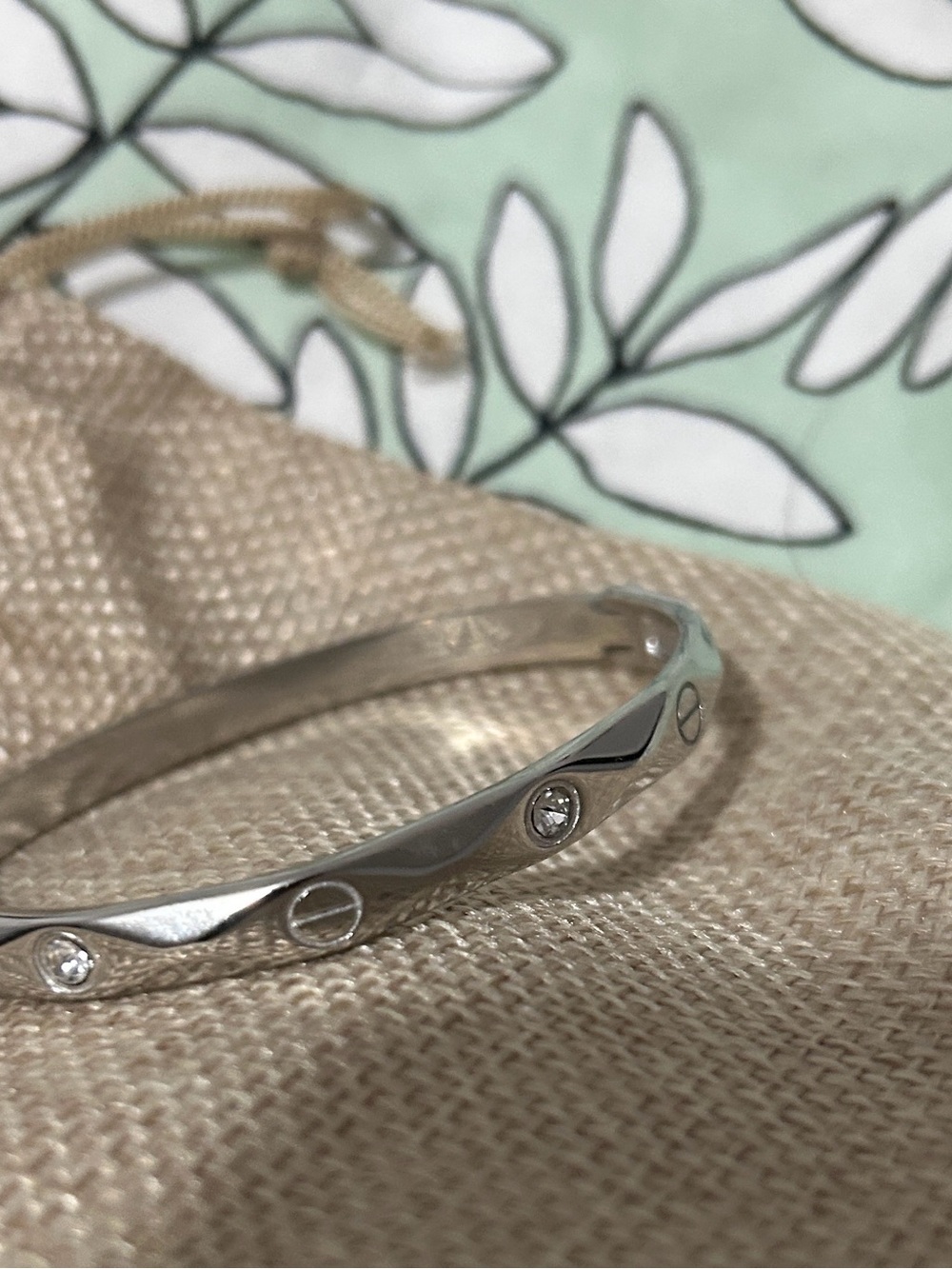 Silver Screw Motif Bangle Bracelet with Crystals Fashion jewelry